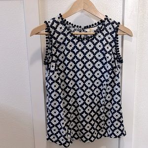 Boden Romaine sleeveless Linen Top Geometric Navy Sz4